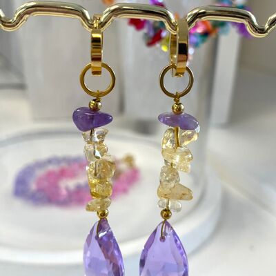 Boucles d'oreilles cristal violet/jaune