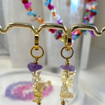 Boucles d'oreilles cristal violet/jaune