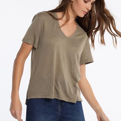 V&LUCCHINO - Linen V-neck T-shirt | 124004