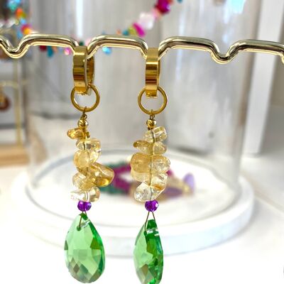 Earrings green/yellow crystal