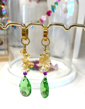 Boucles d'oreilles cristal vert/jaune 1