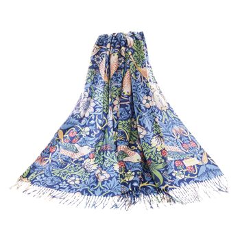 William Morris Strawberry Thief Bleu - Art Pashmina 2