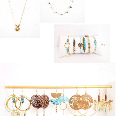 Turquoise, gold and wood jewelry collection COL-71