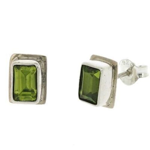 Double Rectangle Peridot Stud Earrings with Presentation Box