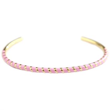 Bracelet jonc doré rayure rose 1