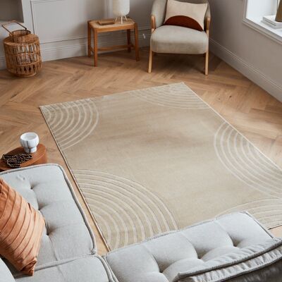 Short pile carpet with arc pattern in beige relief