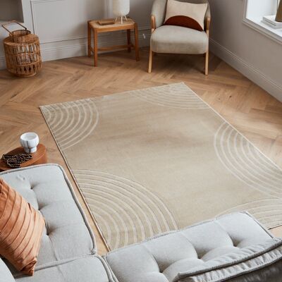 Tapis poils ras motif arc en relief beige