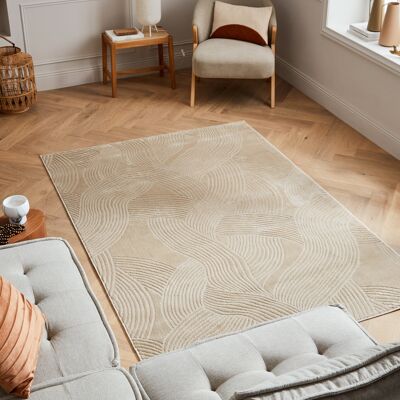 Short pile rug abstract pattern in beige relief