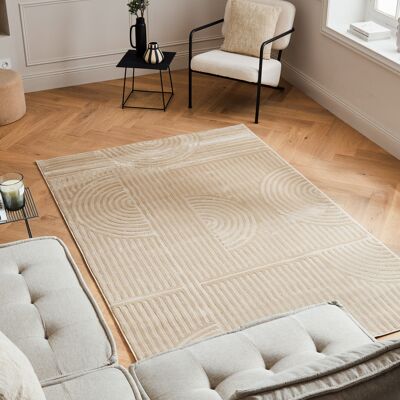 Short pile carpet with graphic pattern in beige relief
