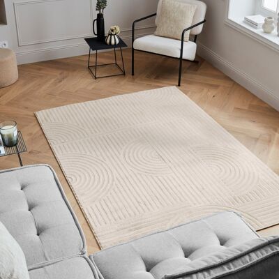 Short pile carpet with graphic pattern in cream relief