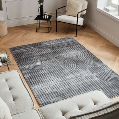 Short pile carpet with graphic pattern in gray relief