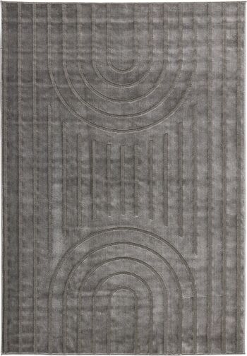 Tapis poils ras motif arc de cercle en relief gris 2