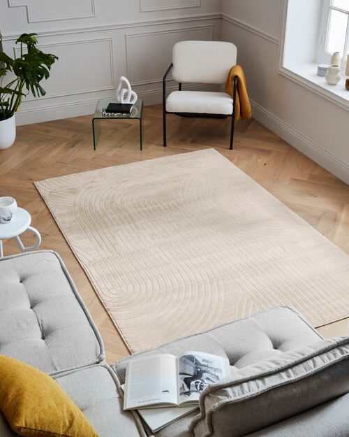 Tapis poils ras motif demi arc en relief crème