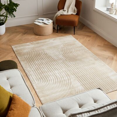 Short pile rug with half arc pattern in beige relief
