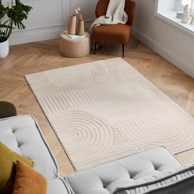 Low pile rug geometric pattern in cream relief