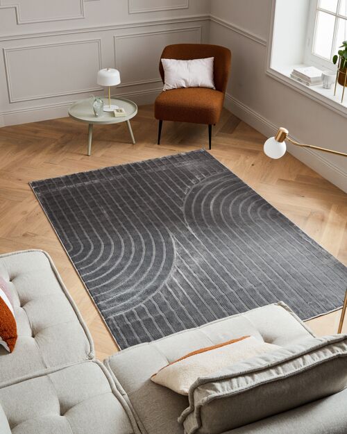 Tapis poils ras motif en relief gris