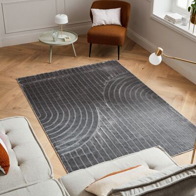 Tapis poils ras motif en relief gris