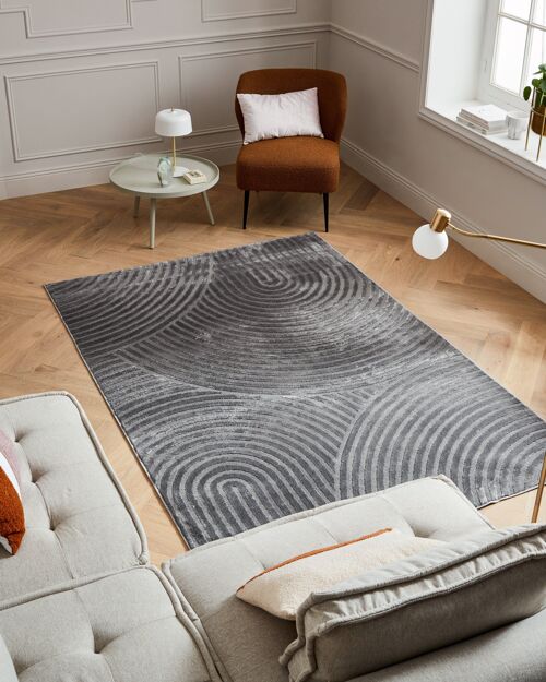 Tapis poils ras motif arc en ciel en relief gris