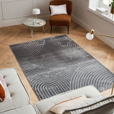 Tapis poils ras motif arc en ciel en relief gris