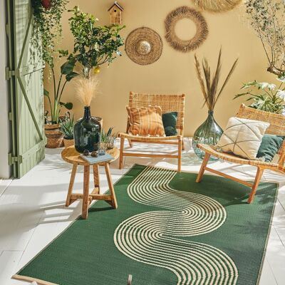 Green wave pattern outdoor rug