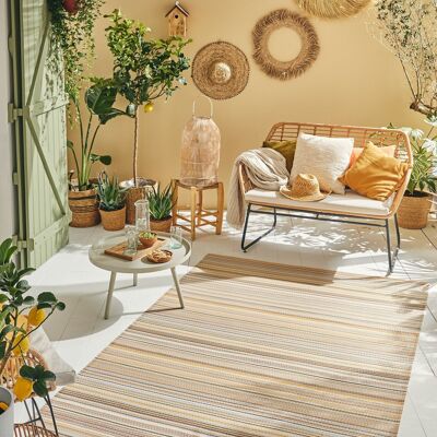 Beige gradient stripe pattern outdoor rug