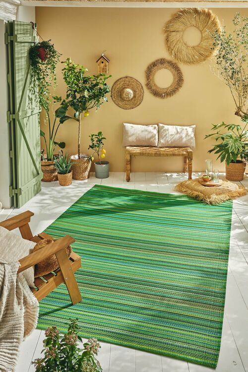 Tapis d'extérieur motif rayure dégradée vert