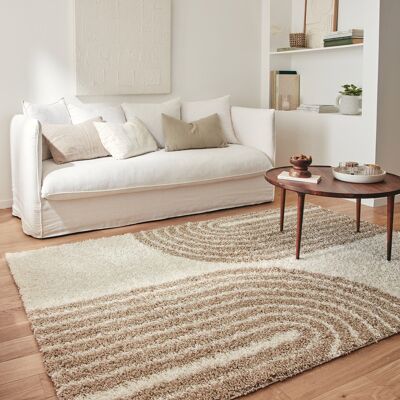 Shaggy long pile rug half arc pattern beige