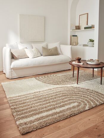 Tapis shaggy à poils long motif demi arc beige 1