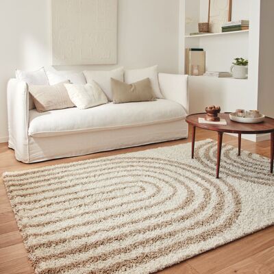 Beige arc pattern shaggy high pile rug