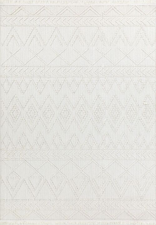 Tapis aspect laine crème motifs géométriques