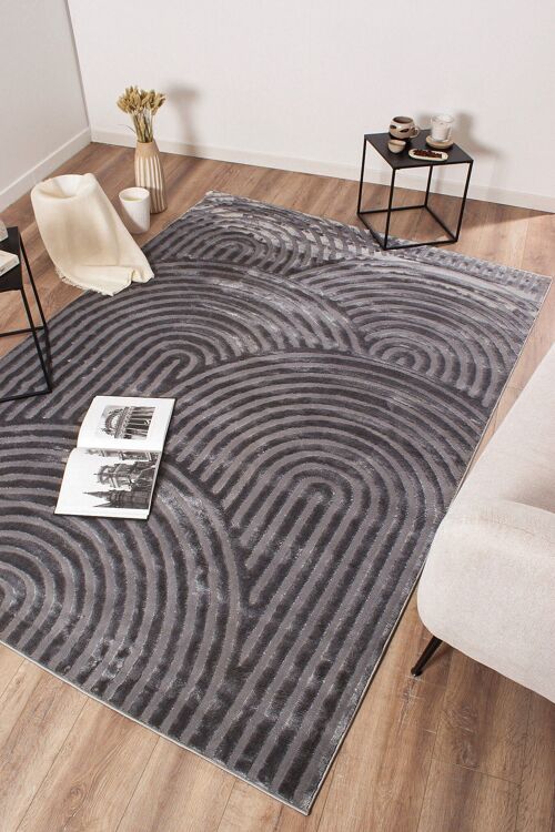 Tapis Bianca arc-en-ciel gris avec longs poils en relief