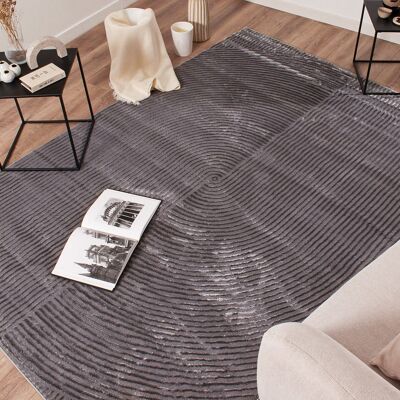 Gray embossed pile geometric pattern rug