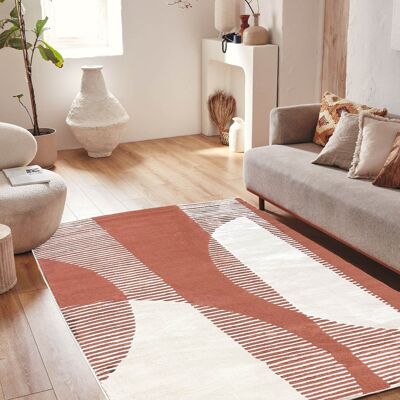 Brown abstract pattern low pile living room rug