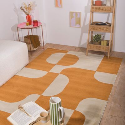 Alfombra de salón de pelo corto con estampado gráfico ocre