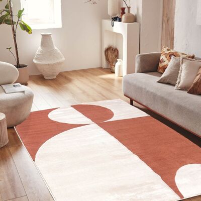 Brown geometric pattern low pile living room rug