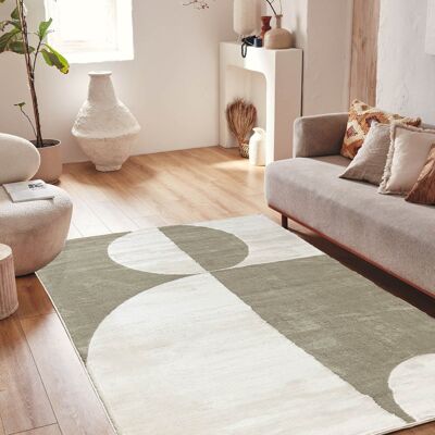 Green geometric pattern short-pile living room rug
