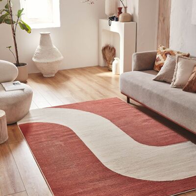 Brown wave pattern short pile living room rug