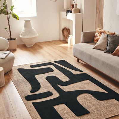 Rustic rug with black pattern