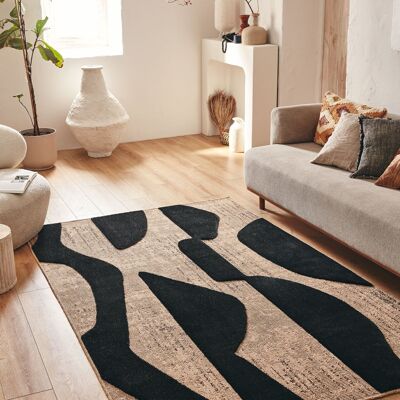 Natural rug with black relief pattern