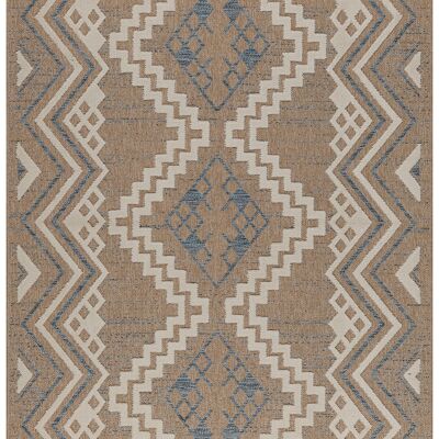 TULUM - alfombra de salón - azul para interior y exterior - aspecto de yute con motivos aztecas