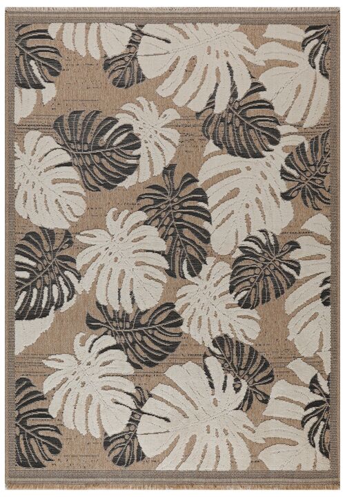 TULUM - tapis de salon - intérieur et extérieur noir - aspect jute motifs feuilles tropicales
