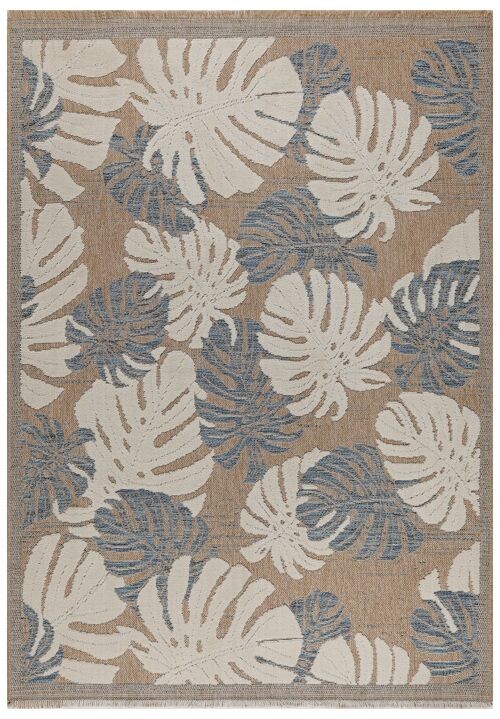 TULUM - tapis de salon - intérieur et extérieur bleu - aspect jute  motifs feuilles