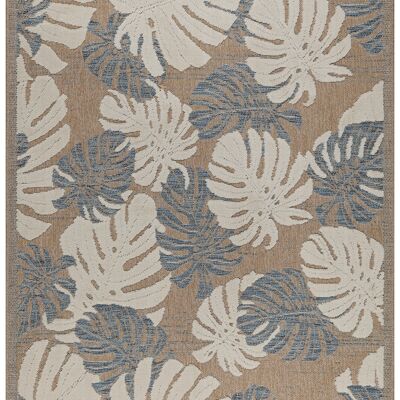 TULUM - tapis de salon - intérieur et extérieur bleu - aspect jute  motifs feuilles