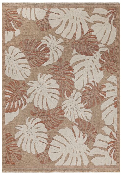 TULUM - tapis de salon - intérieur et extérieur rouge/terra - aspect jute  motifs feuilles
