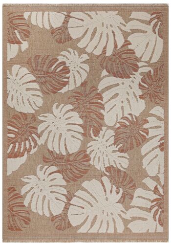 TULUM - tapis de salon - intérieur et extérieur rouge/terra - aspect jute  motifs feuilles 1