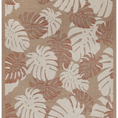 TULUM - tapis de salon - intérieur et extérieur rouge/terra - aspect jute  motifs feuilles