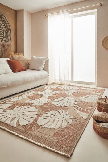 TULUM - tapis de salon - intérieur et extérieur rouge/terra - aspect jute  motifs feuilles 2