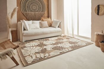 TULUM - tapis de salon - intérieur et extérieur marron - aspect jute motifs feuilles 2