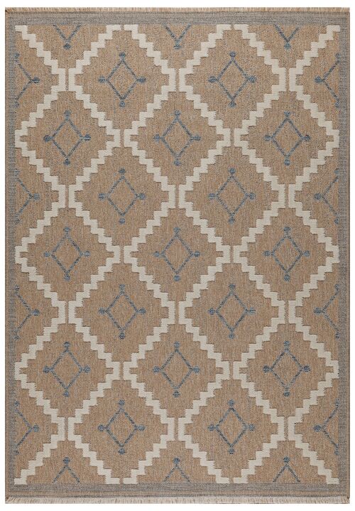 TULUM - tapis de salon - intérieur et extérieur bleu - aspect jute  motifs géométriques