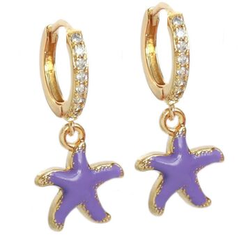 Boucles d'oreilles dorées étoile de mer violet 1